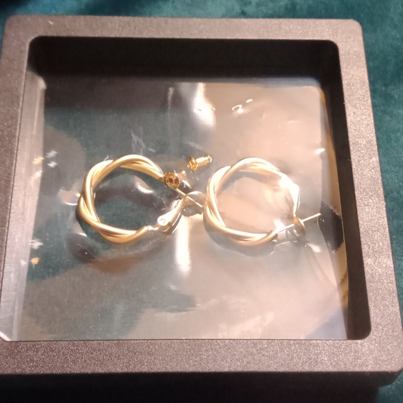 14k Yellow Gold Plated Twisted Circle Earrings - Picture 3 of 3